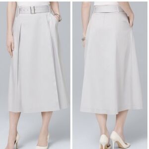 WHBM Sz 16 Midi Gray Pleated Skirt, Pockets, Belt